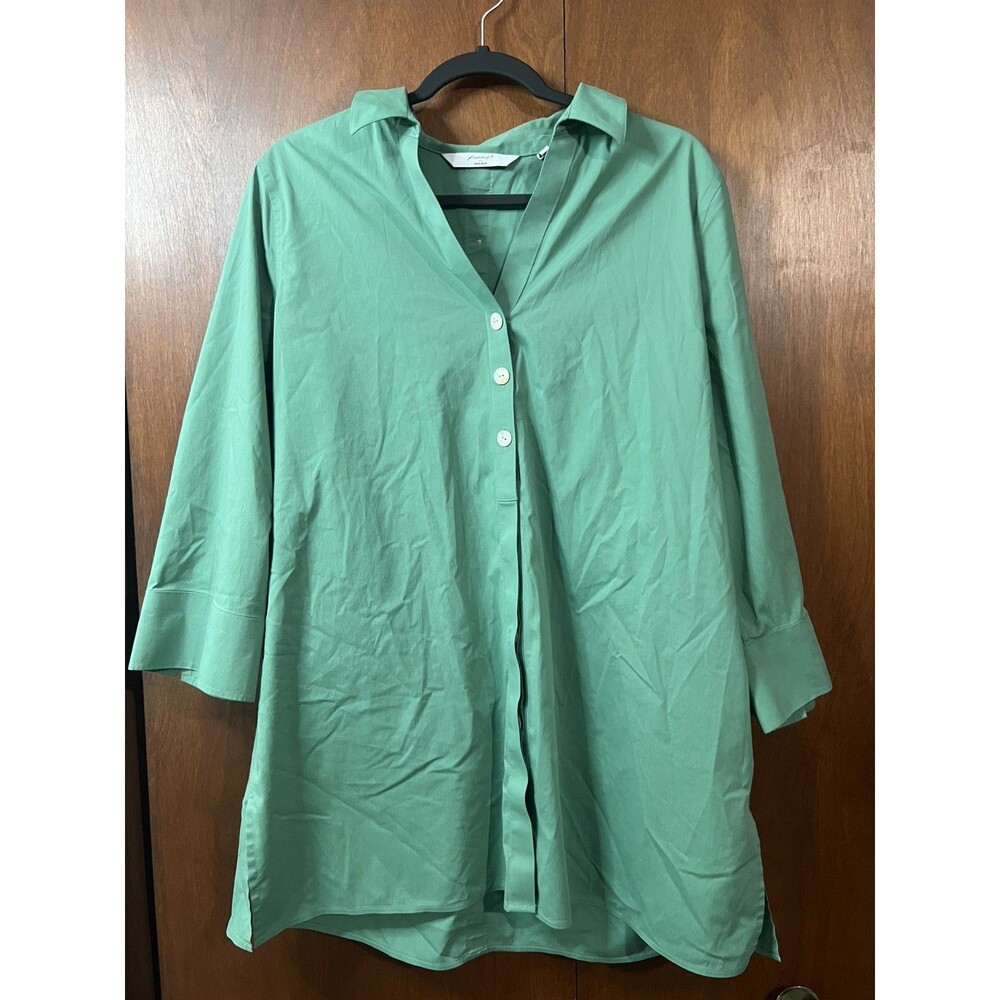 Foxcroft Heritage Non-Iron Button Up 3/4 Sleeve Blouse Sz 16 Mint Seafoam Green